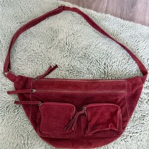 Free People “Samara” Suede Crossbody Bag in Rich Burgundy